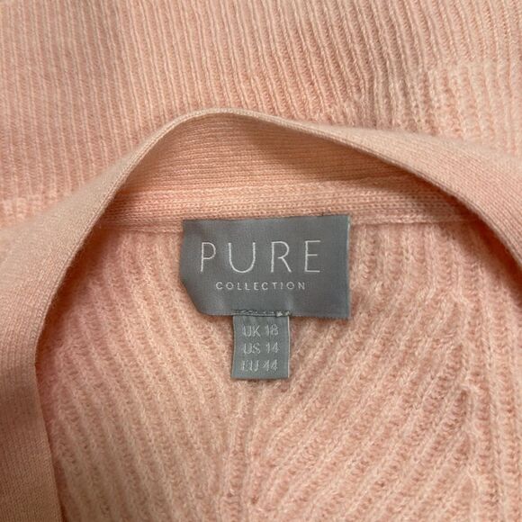 PURE COLLECTION RIBBED V-NECK CARDIGAN. PEACH SORBET - Picture 4 of 8